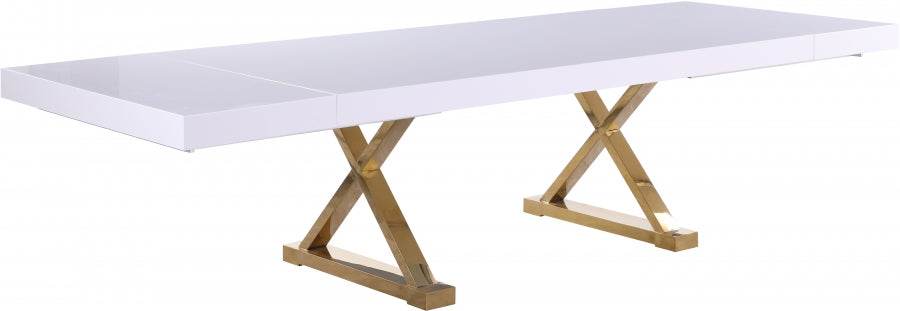 Excel Extendable 2 Leaf Dining Table White-Gold