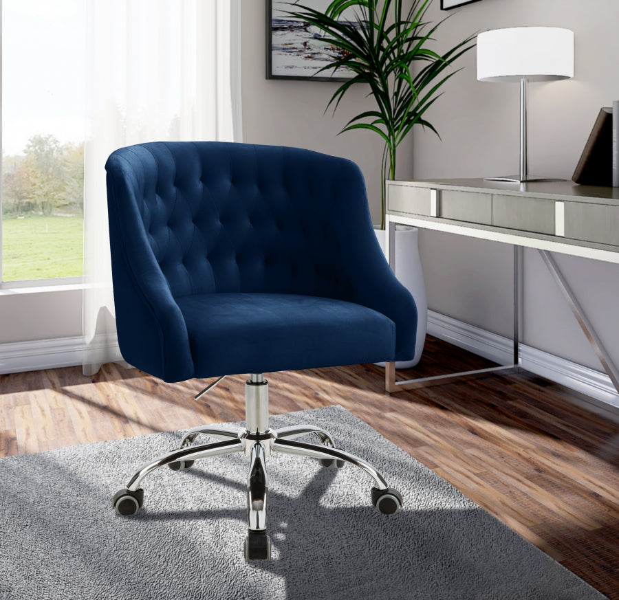 Arden Velvet Office Chair Blue Silver