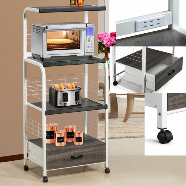 1304 WH/GY KITCHEN SHELF ON CASTERS WHITE/GRAY