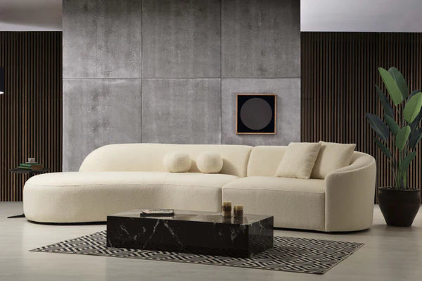 Cloe Ivory Boucle Curved LAF Sectional.