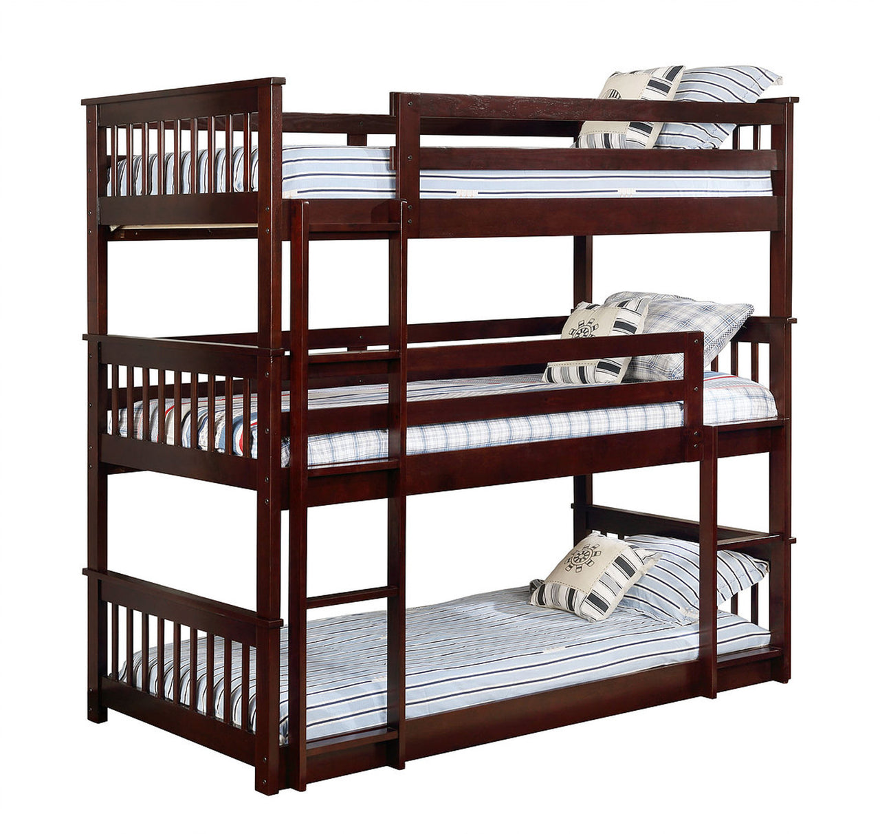 HH 4100 Triple Twin Size Bunk Bed in Cappuccino Color.