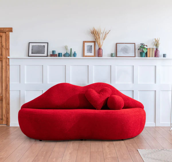 Lips Red Boucle Loveseat.Coming Soon.