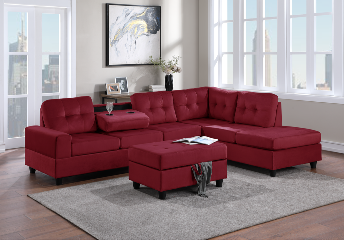24 HEIGHTS SECTIONAL + STORAGE OTTOMAN - RED VELVET